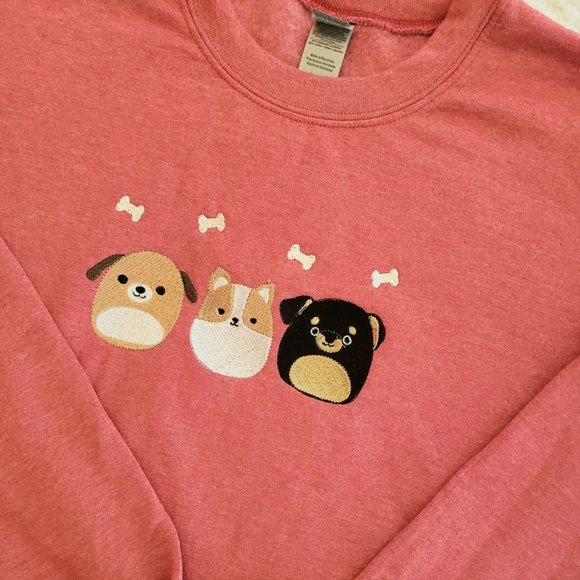 Embroidered Squishmallow puppy squad long-sleeve crewneck sweatshirt - Picture 1 of 1